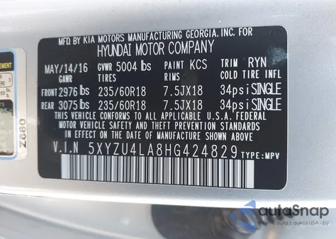 2017 Hyundai Santa Fe Sport 2.0T из США, поврежденный, VIN 5XYZU4LA8HG424829